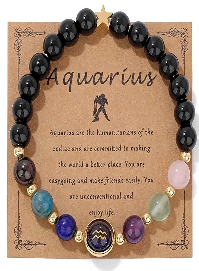 Chiorgone Twelve Zodiac - Aquarius Zodiac Gemstone Bracelet for Men Women - Feng Shui Handmade Natural Stone Beaded Stretch Astrology Jewelry - Ideal Gift - Image 2